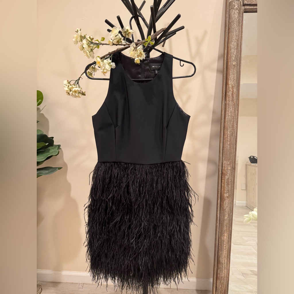 Milly Black Feathered Mini Dress